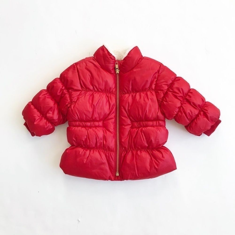 Old Navy red puffer coat EUC 3-6 months